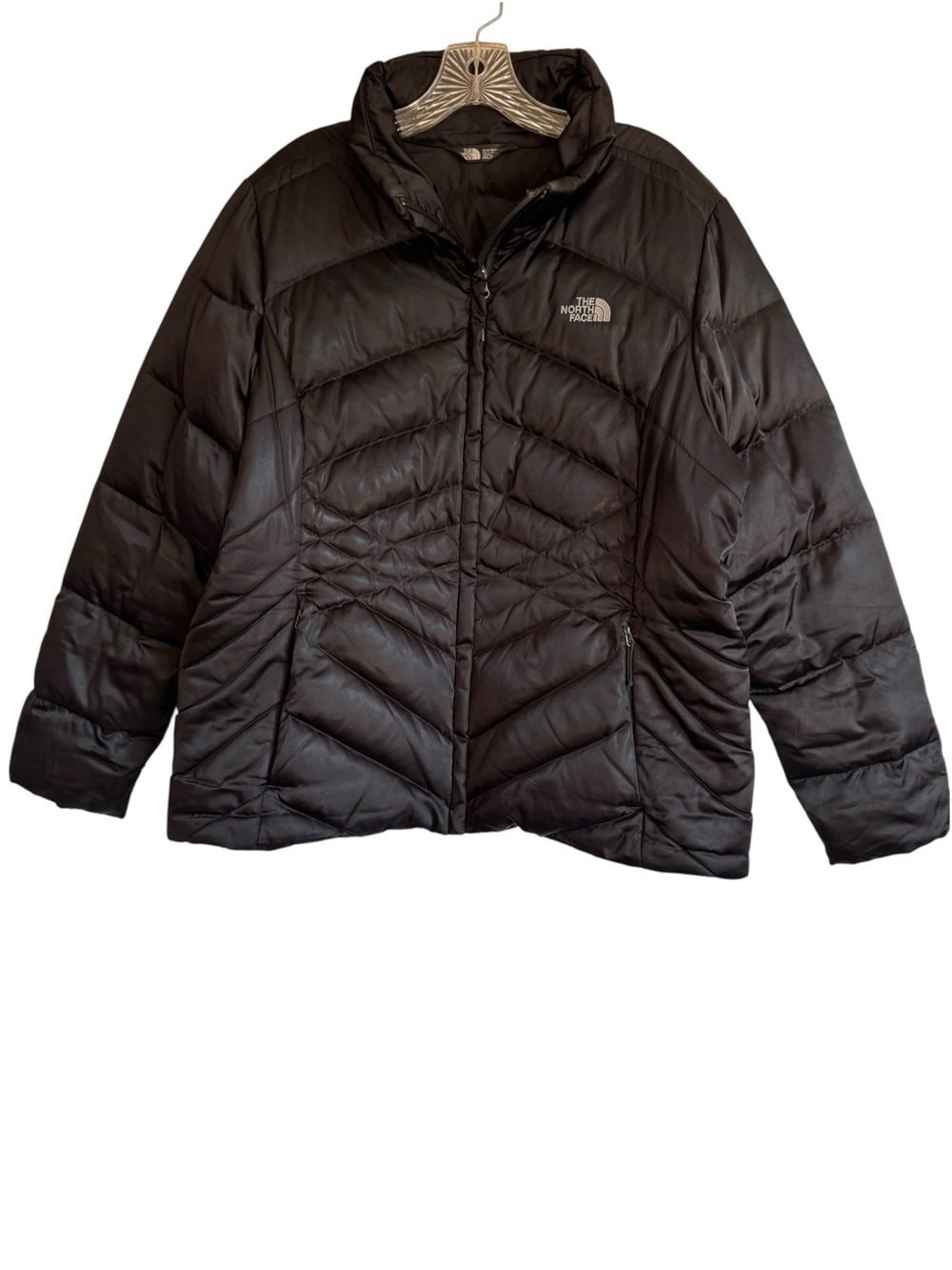 The North Face Down 550 Puffer Jacket Womens Black Chevron Quilted Coat Size XXL